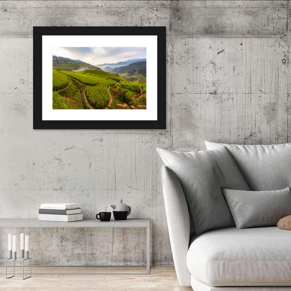 Terraced Rice Paddies Wall Art in a room, landscape