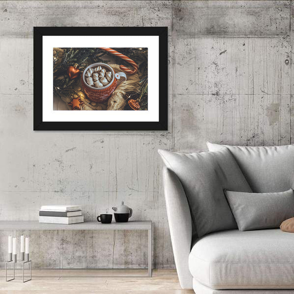 Festive Hot Cocoa Mug Wall Art in a room, landscape