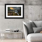 Mossy Rocks Waterfall at Golden Sky Wall Art