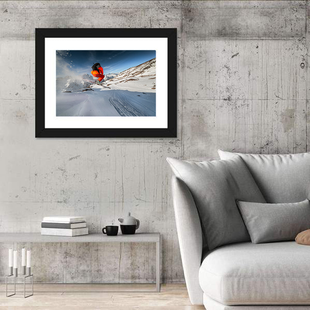 Skier Mid-air Jump Wall Art in a room, landscape