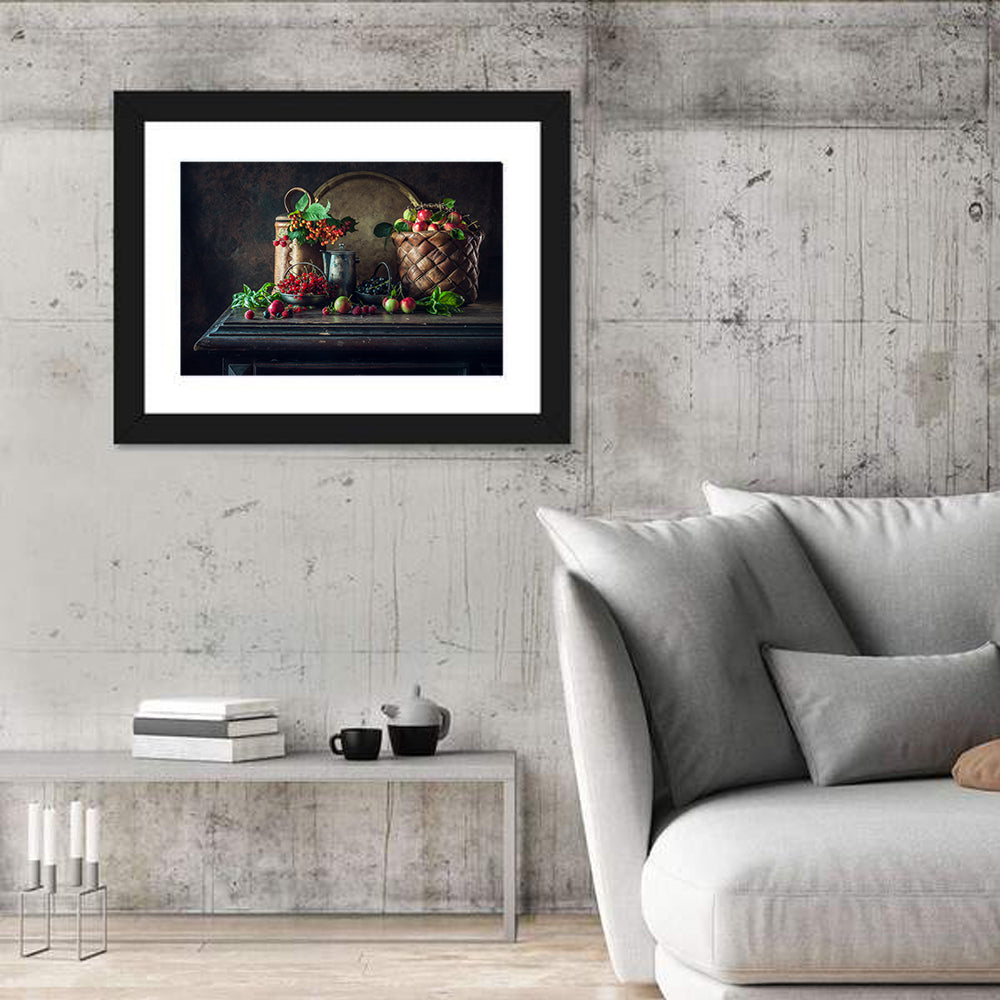 Vintage Currants Still Life Wall Art in a room, landscape