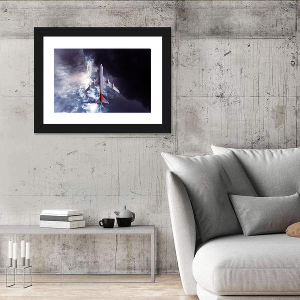 Red-tailed Airplane in Storm Wall Art in a room, landscape