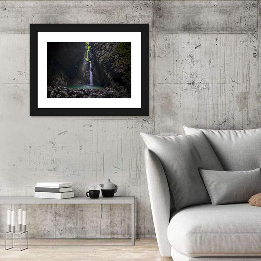 Kozjak Waterfall Wall Art in a room, landscape
