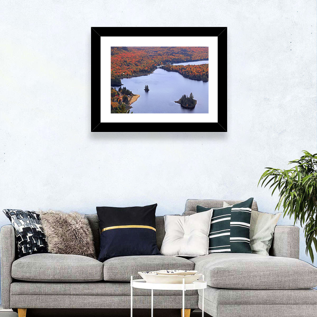 Lake Monroe Aerial with Islands Wall Art in a room, landscape