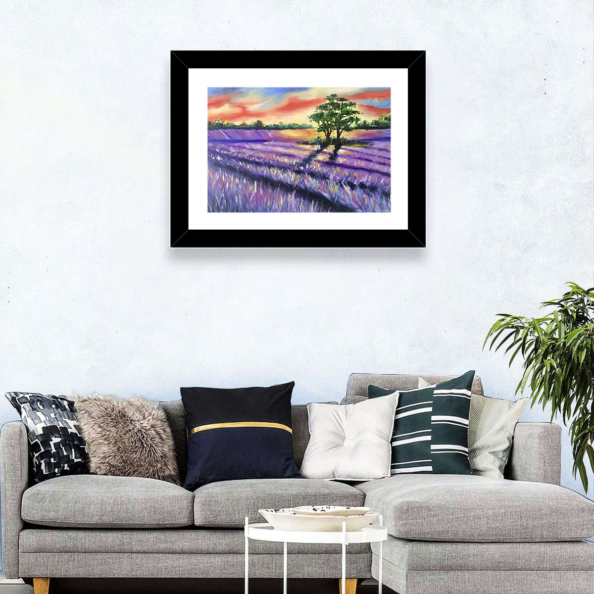 Lavender Field at Sunset Wall Art in a room, landscape