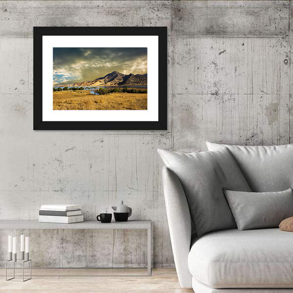 Lake Kaweah at Golden Hour Wall Art in a room, landscape