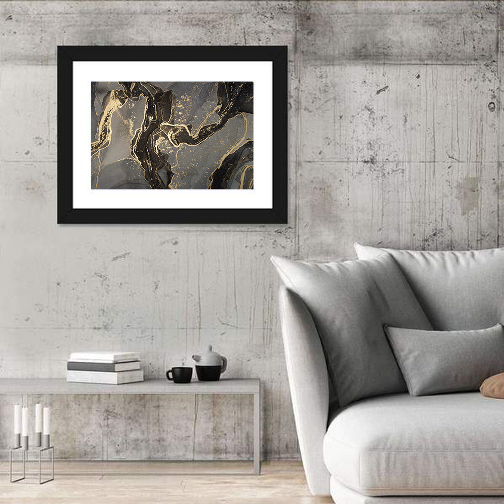 Black and Gold Marbled Abstract Wall Art