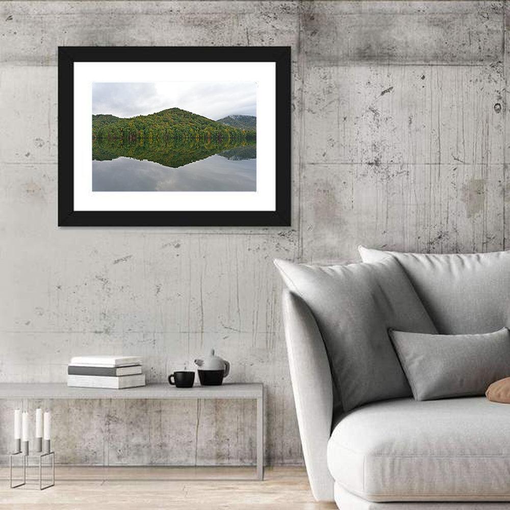 Calm Reflection at Lake Santeetlah Wall Art in a room, landscape
