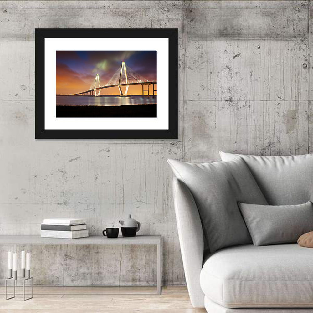 Arthur Ravenel Jr. Bridge at Dusk Wall Art in a room, landscape
