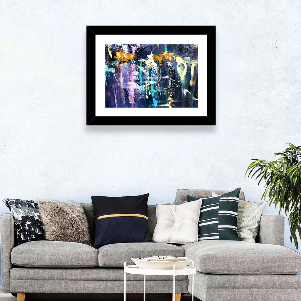 Impasto Waterfall in Blue and Purple Wall Art