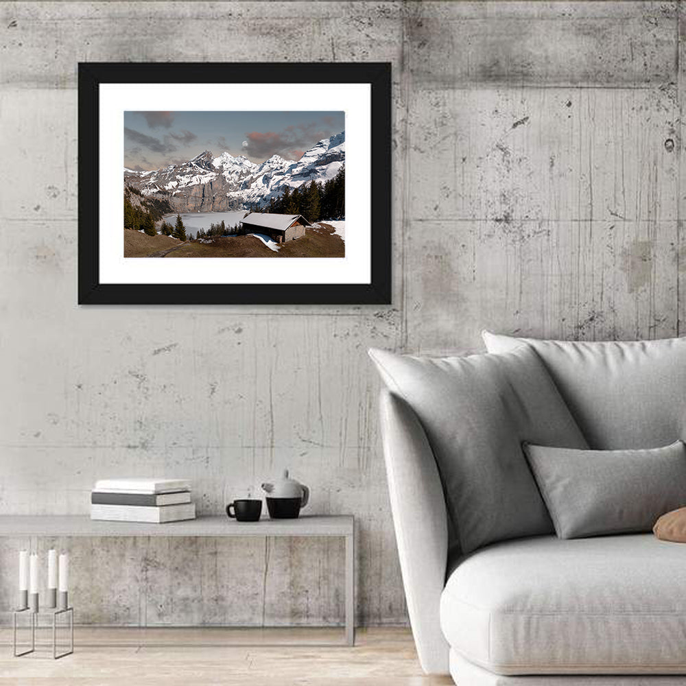 Oeschinensee Winter Landscape Wall Art in a room, landscape