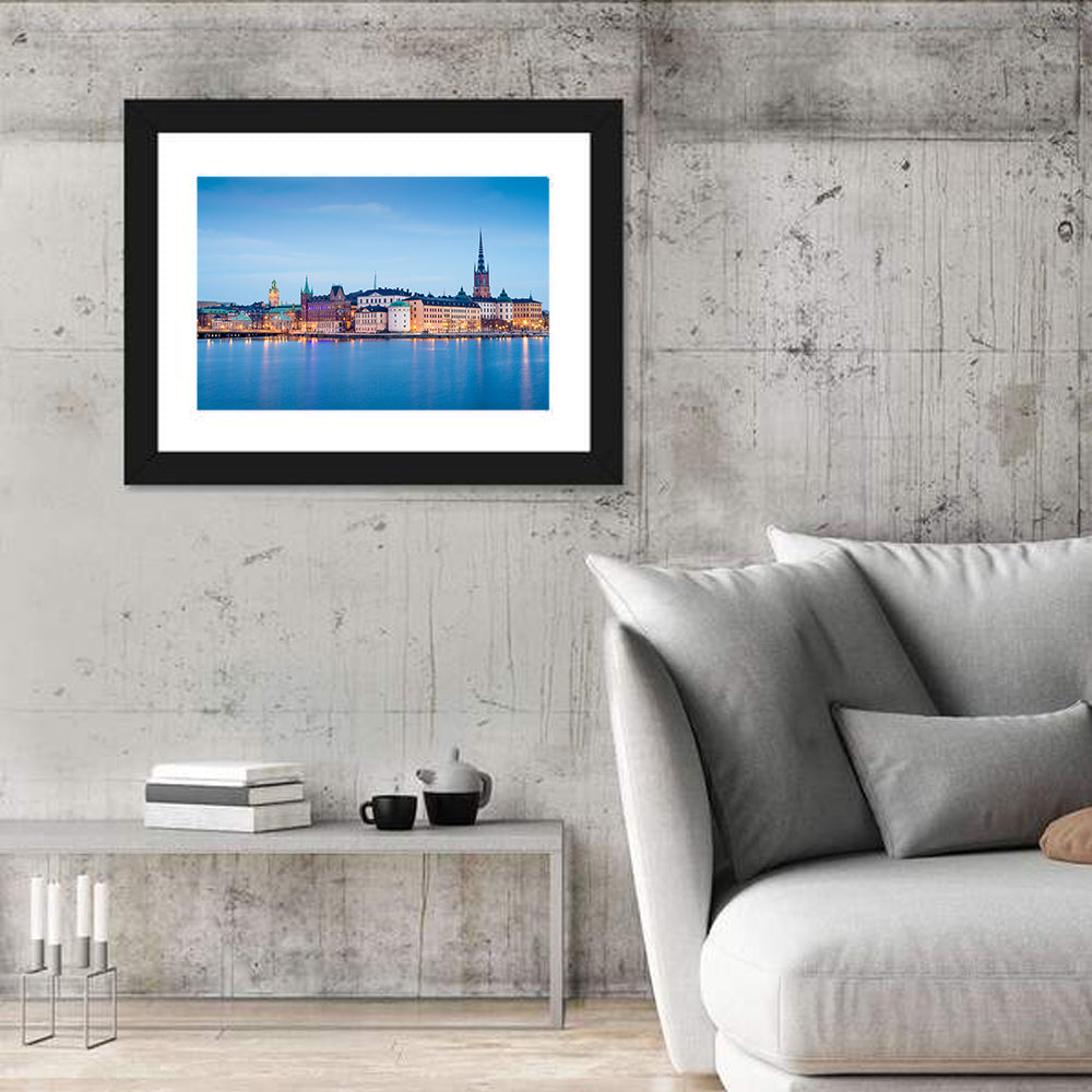 Twilight Over Riddarholmen Wall Art in a room, landscape