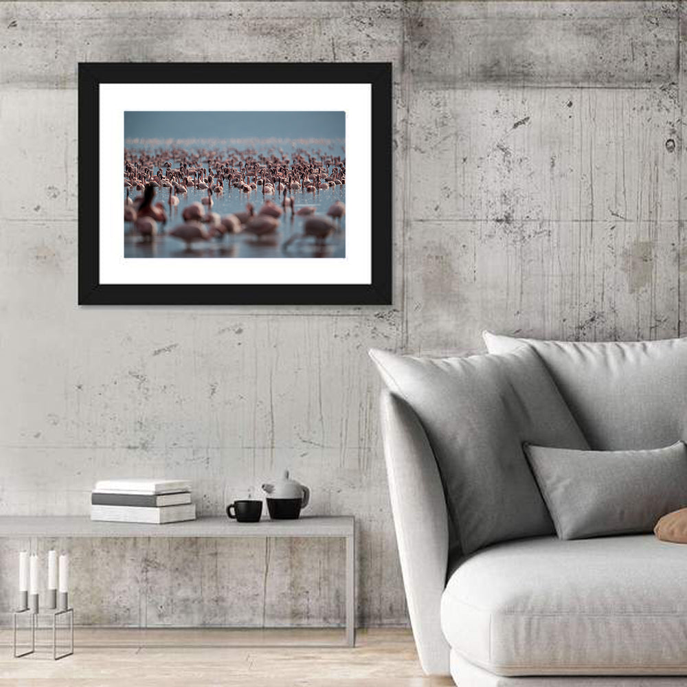Flamingos at Lake Bagoria Wall Art in a room, landscape