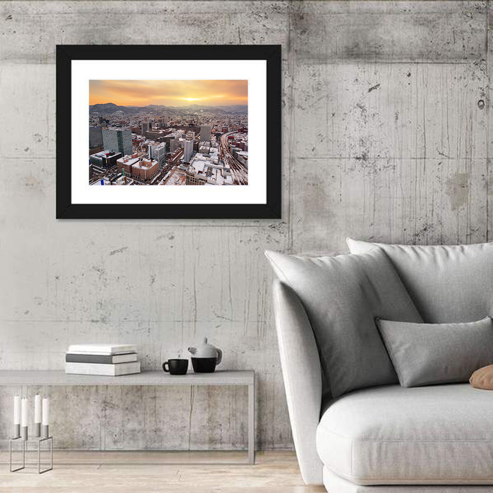 Sapporo Station Skyline at Golden Hour Wall Art