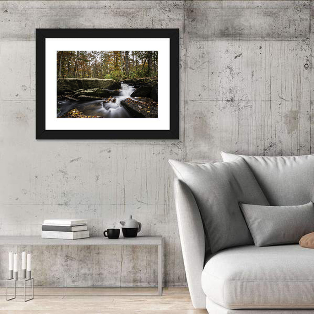 Cheaha Falls Autumn Waterfall Wall Art in a room, landscape