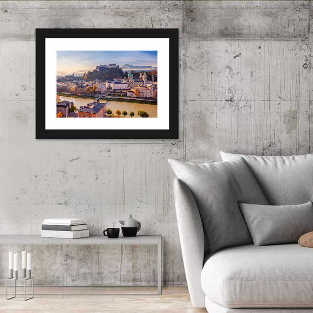 Salzburg Skyline at Golden Hour Wall Art in a room, landscape