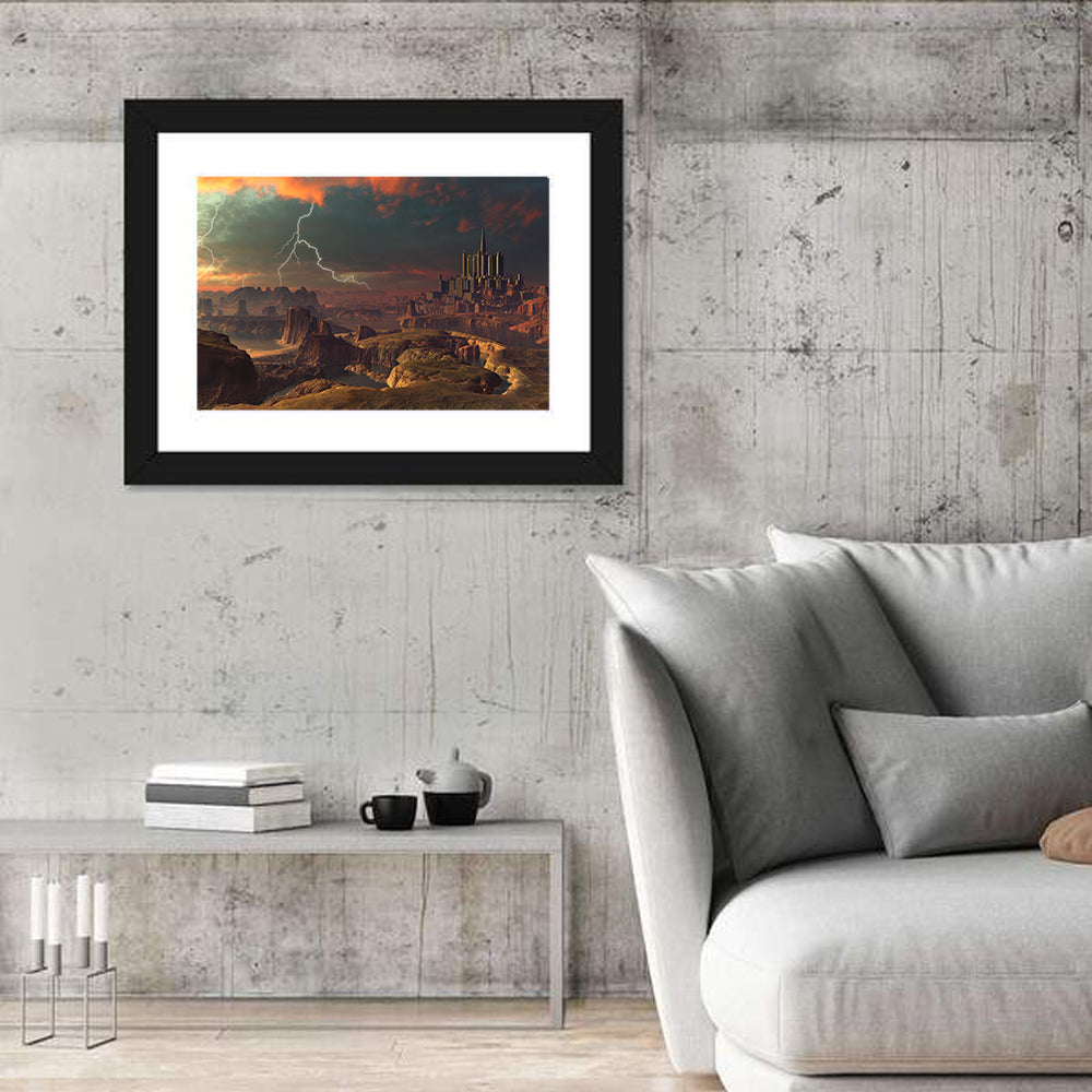 Dusk Storm Over Alien Fortress Wall Art