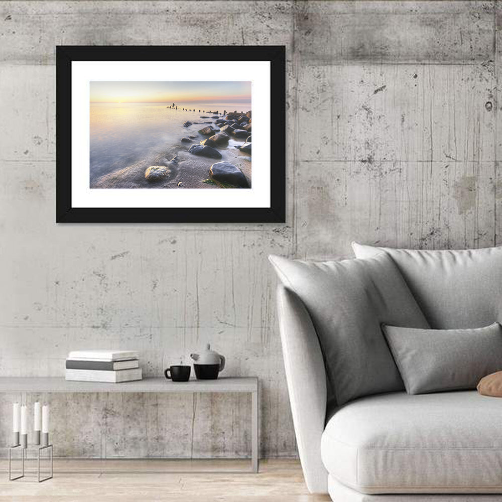 Michigan Shoreline Pilings Wall Art in a room, landscape