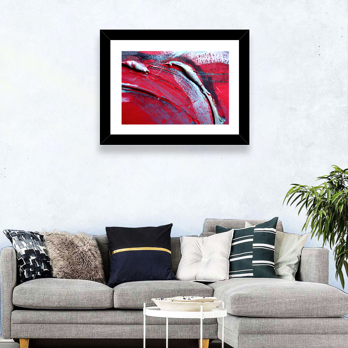 Crimson Impasto Motion Wall Art in a room, landscape