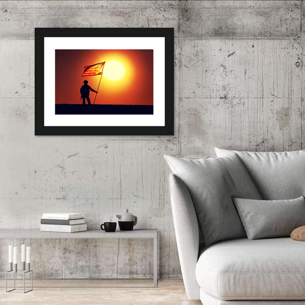 Soldier Silhouette with American Flag Wall Art