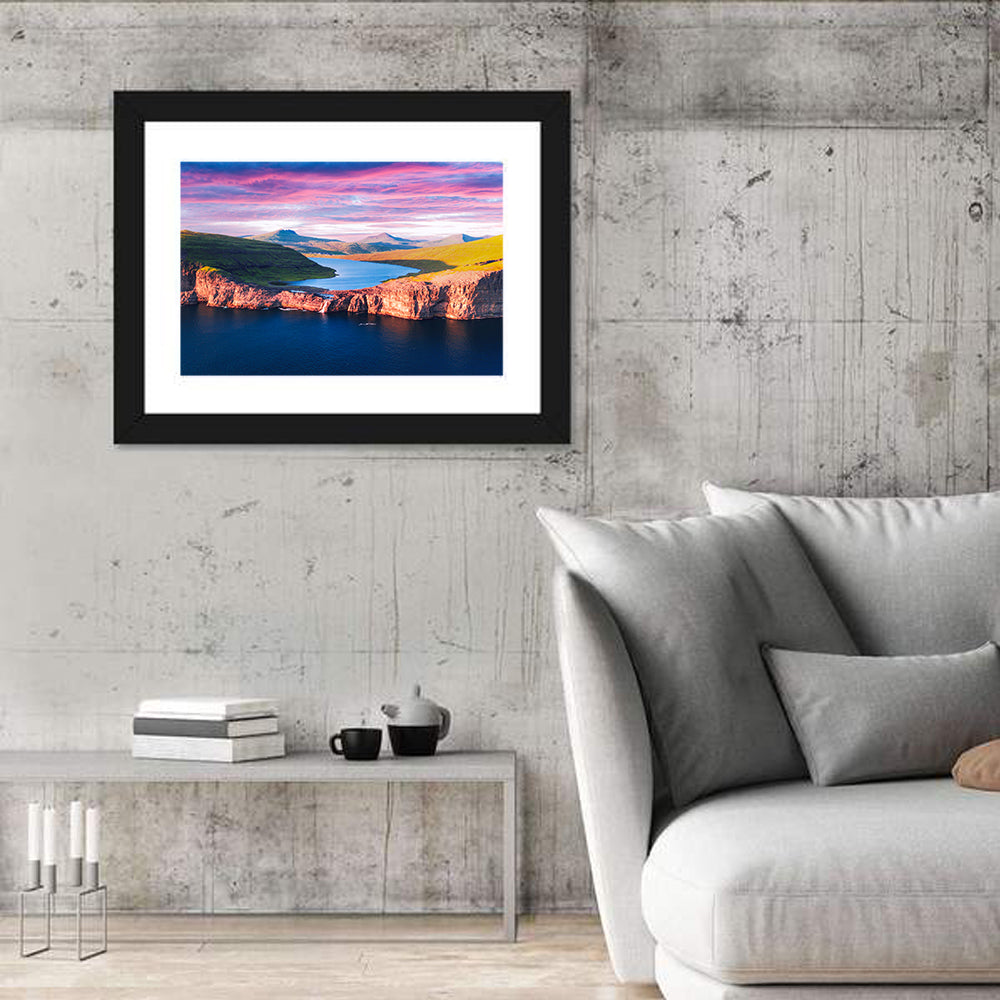 Sørvágsvatn Sunset Wall Art in a room, landscape