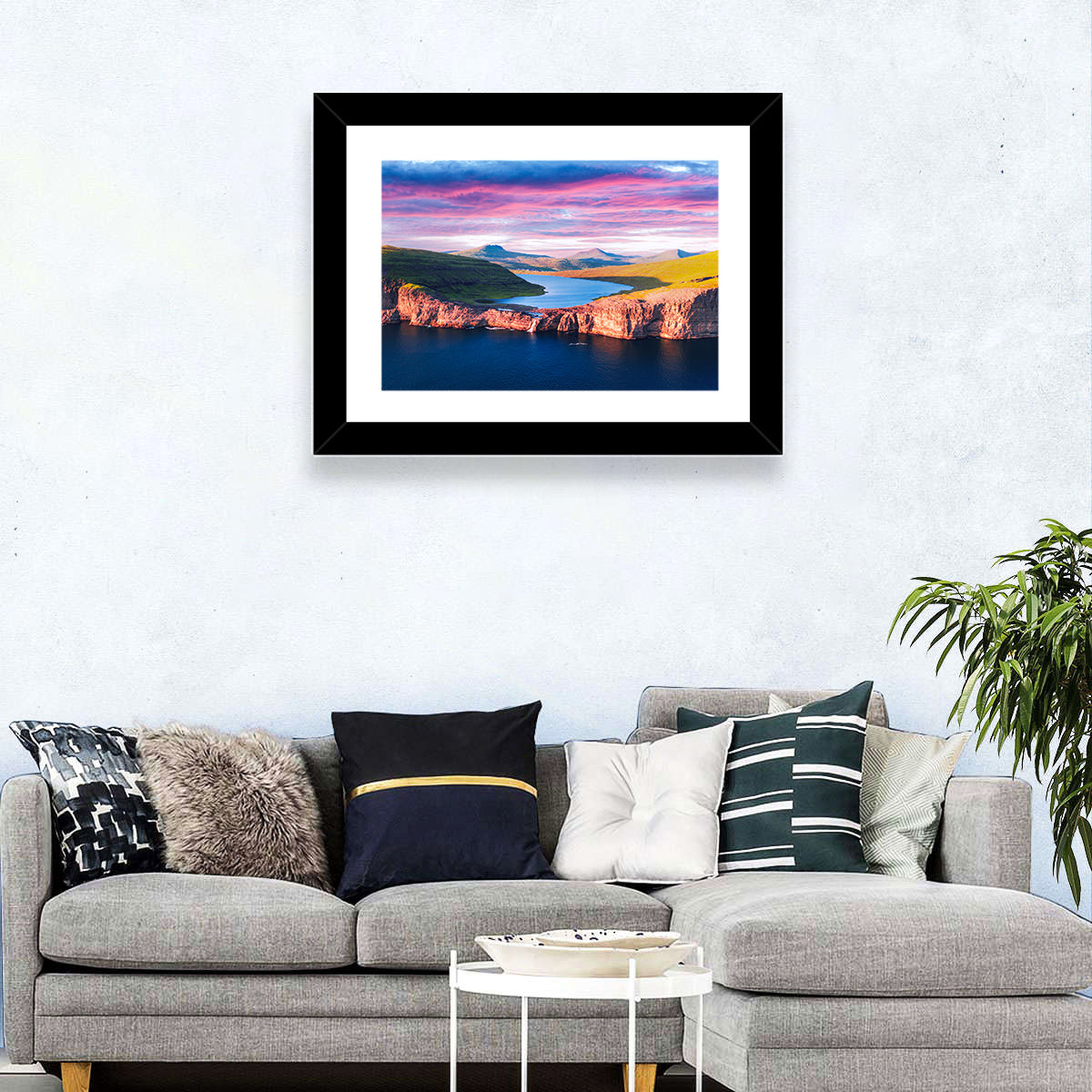 Sørvágsvatn Sunset Wall Art in a room, landscape