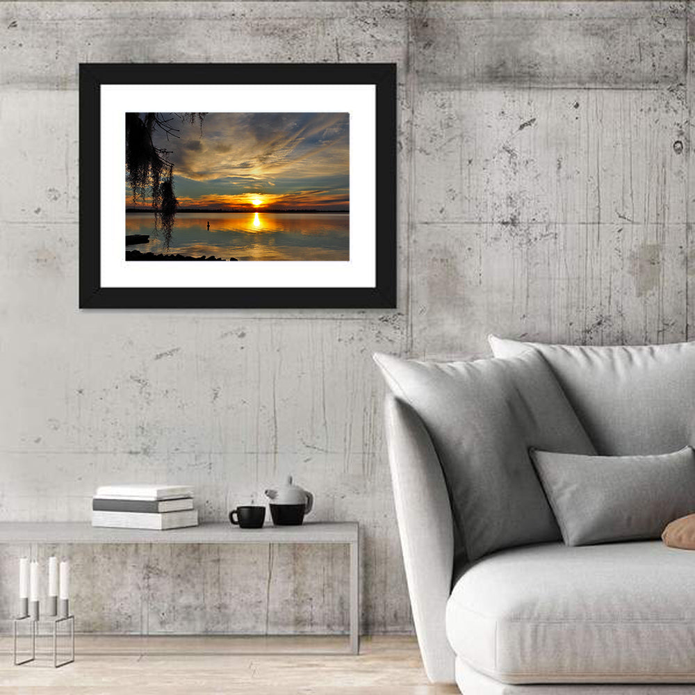Lake Seminole Sunset Reflection Wall Art in a room, landscape