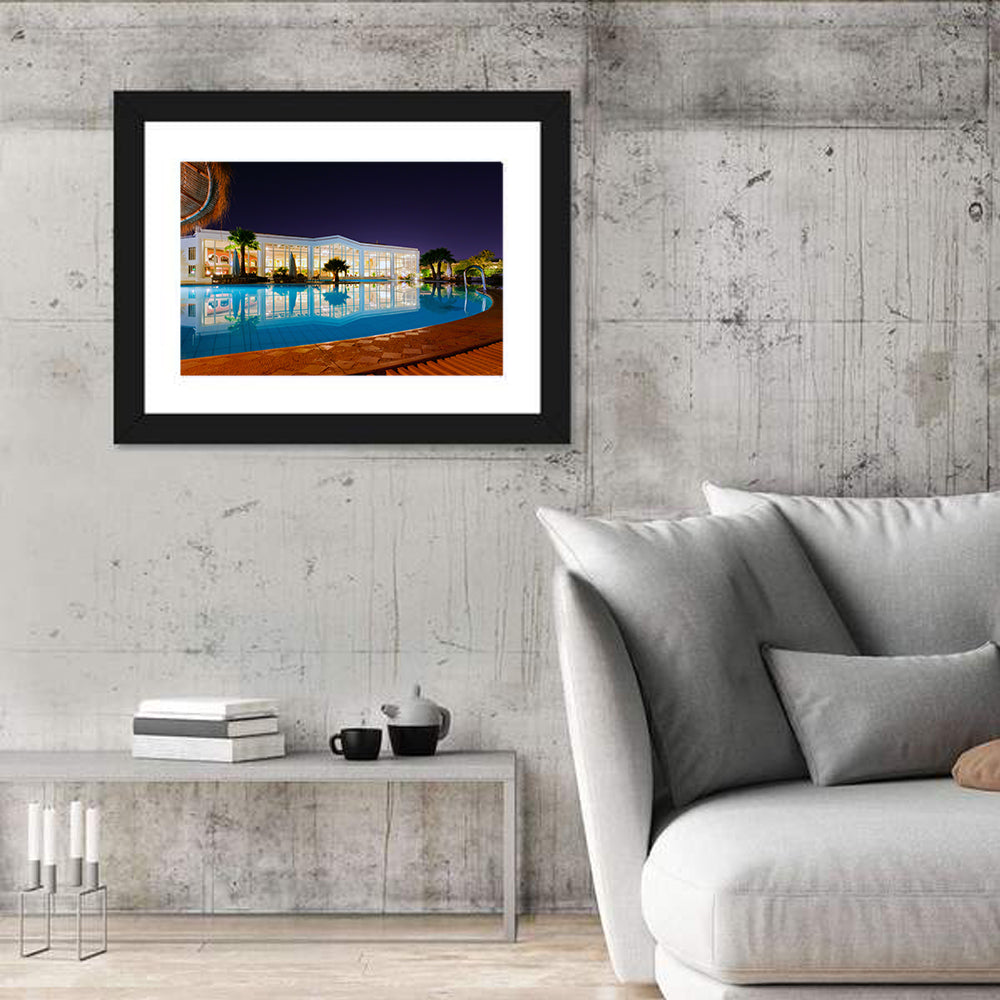 Moonlit Resort Pool Reflection Wall Art