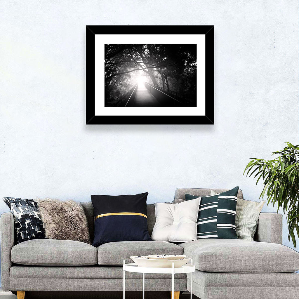 Foggy Forest Bridge Wall Art