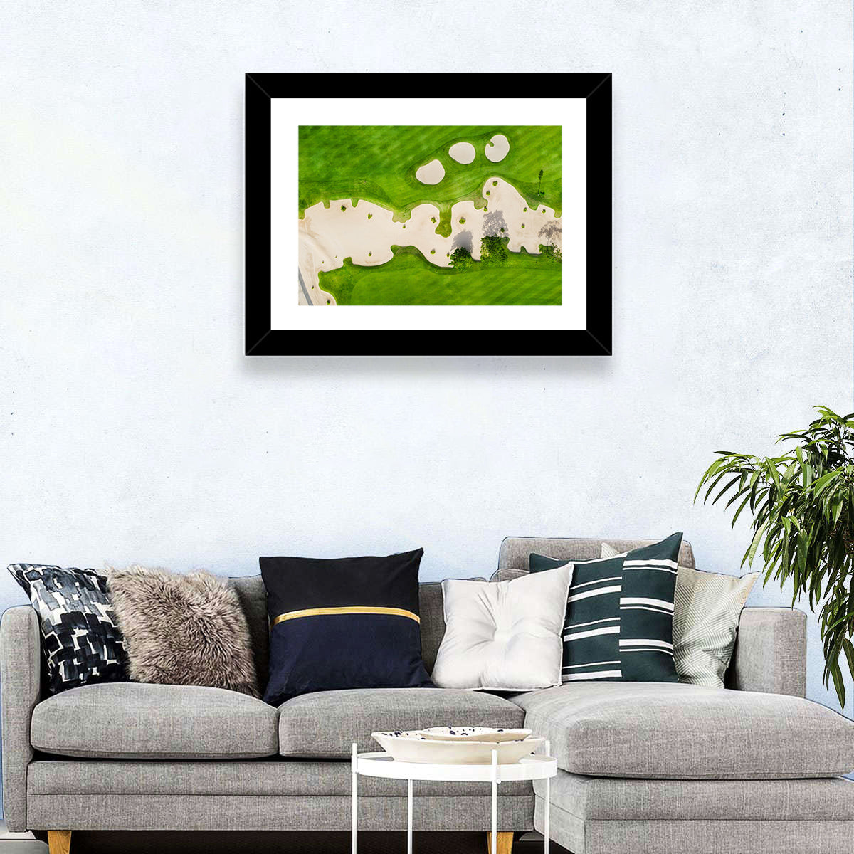Aerial Golf Course Landscape Wall Art in a room, landscape