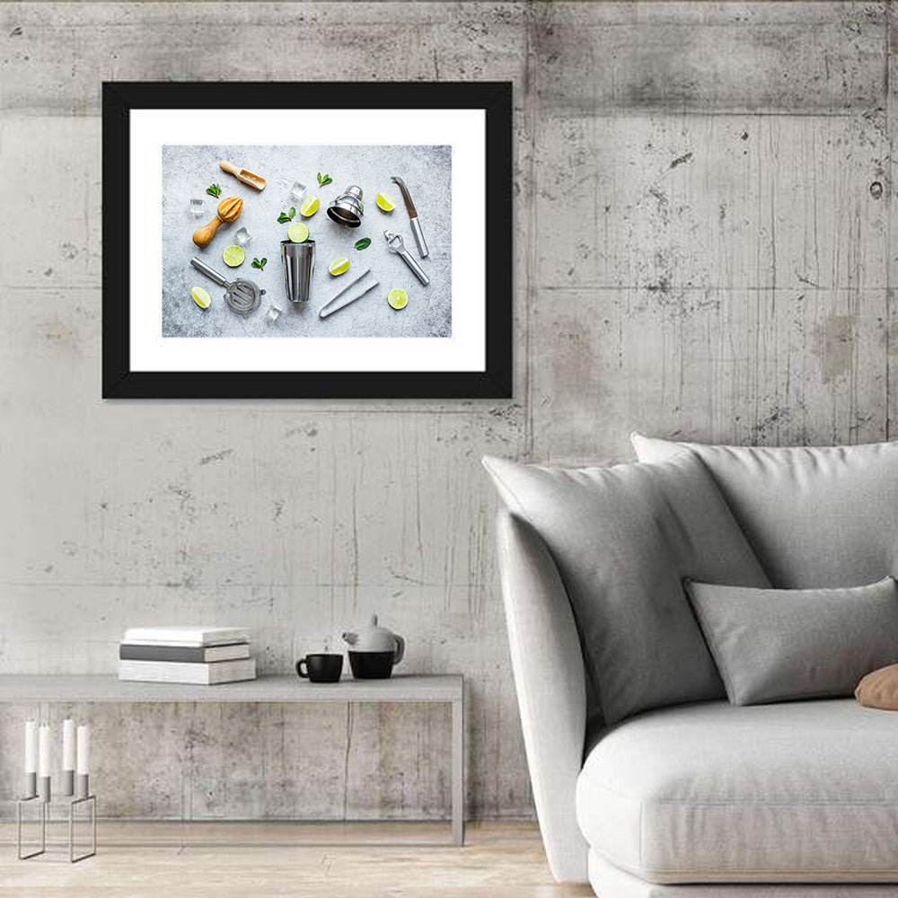 Mojito Bar Utensils Wall Art in a room, landscape