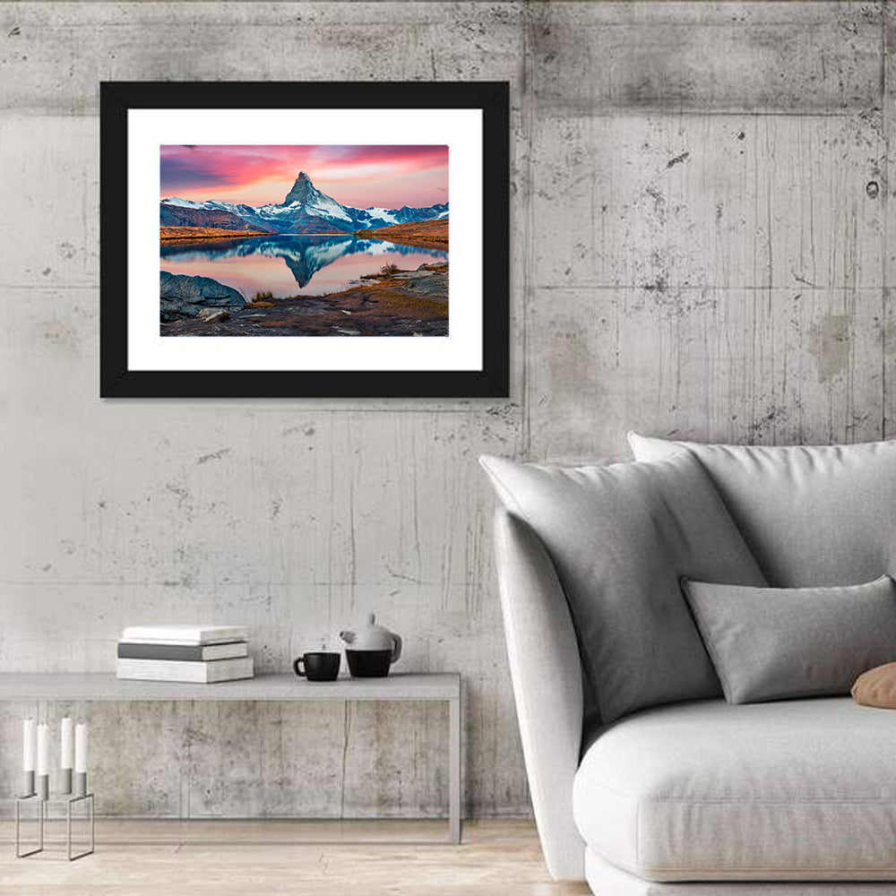 Matterhorn Reflection at Stellisee Wall Art in a room, landscape