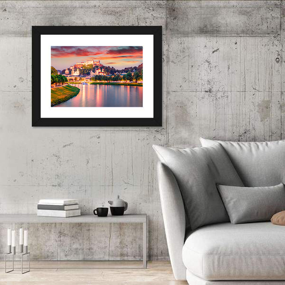 Hohensalzburg Fortress at Sunset Wall Art in a room, landscape