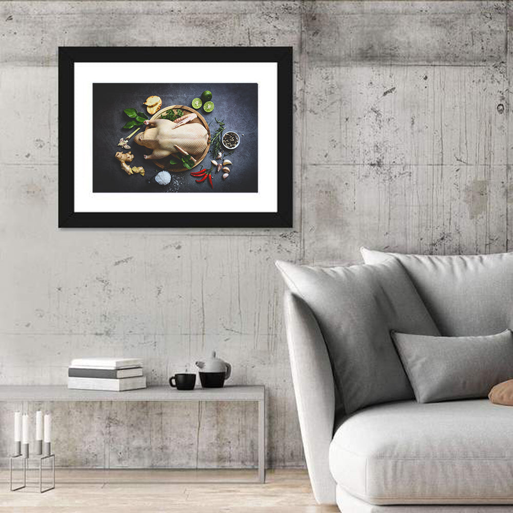 Raw Duck with Herbs and Limes Wall Art in a room, landscape