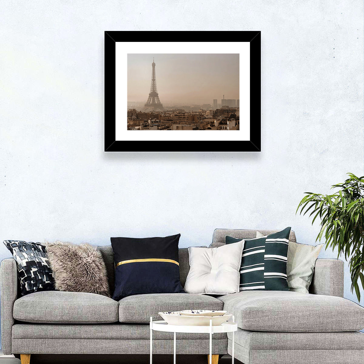 Eiffel Tower Over Paris Rooftops Wall Art in a room, landscape