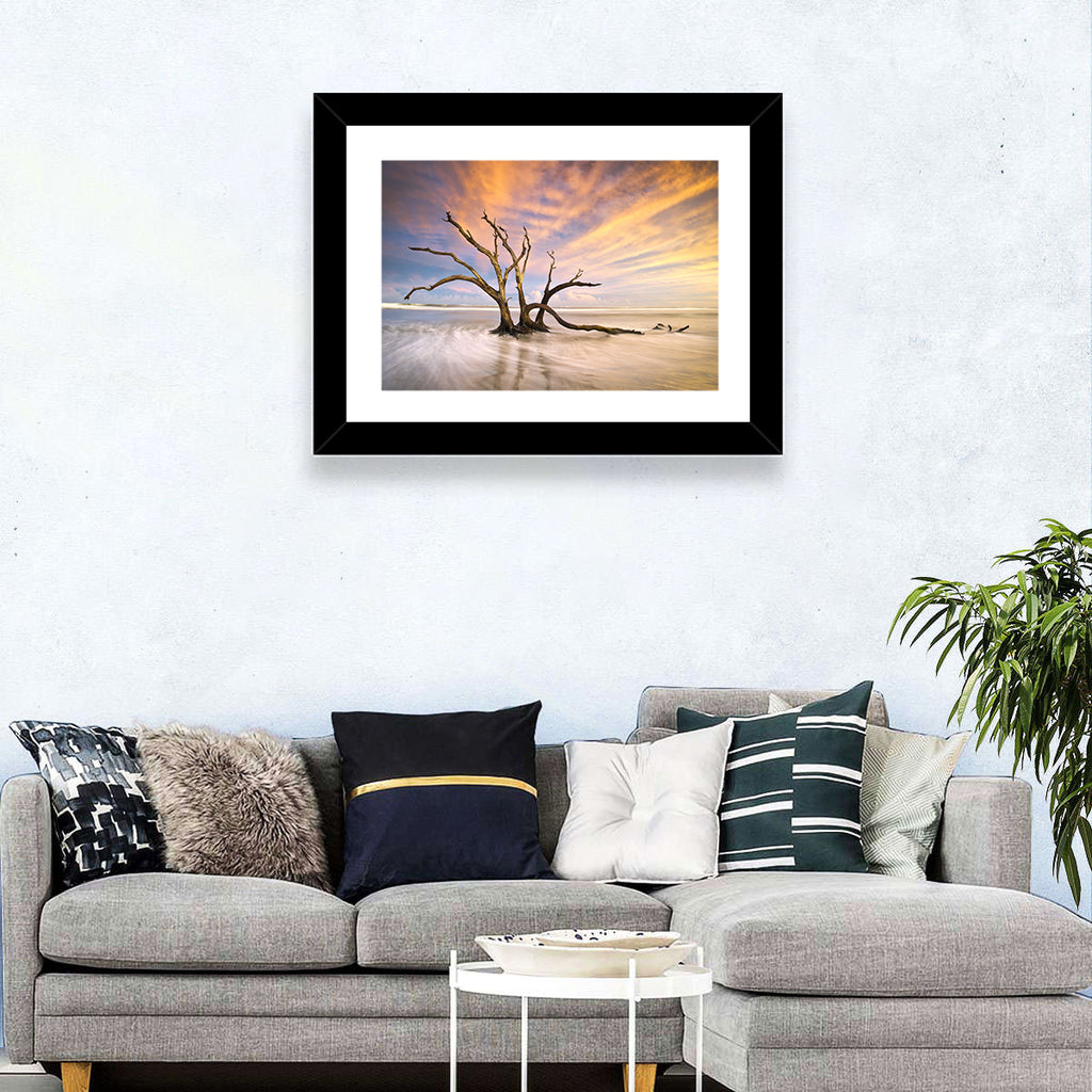 Folly Beach Driftwood Sunset Wall Art