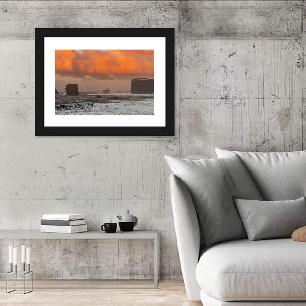 Dyrholaey Sunrise Seascape Wall Art in a room, landscape