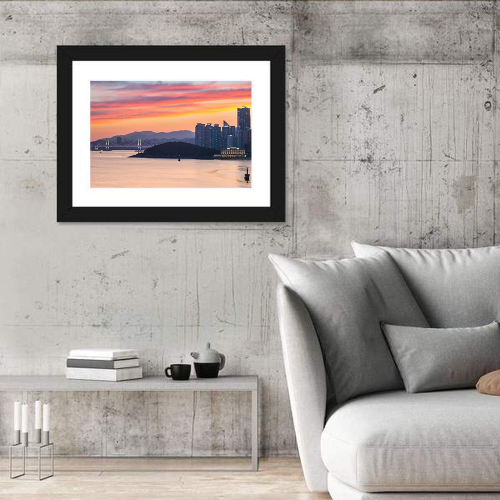 Gwangan Bridge and Busan Skyline Wall Art in a room, landscape