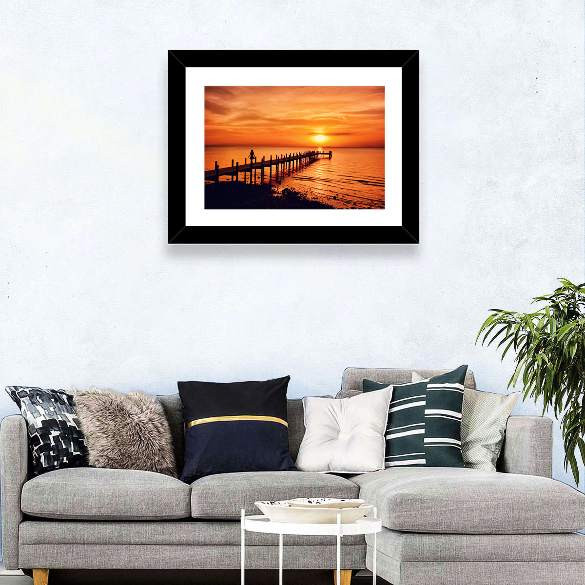 Kampot Pier at Sunset Wall Art in a room, landscape