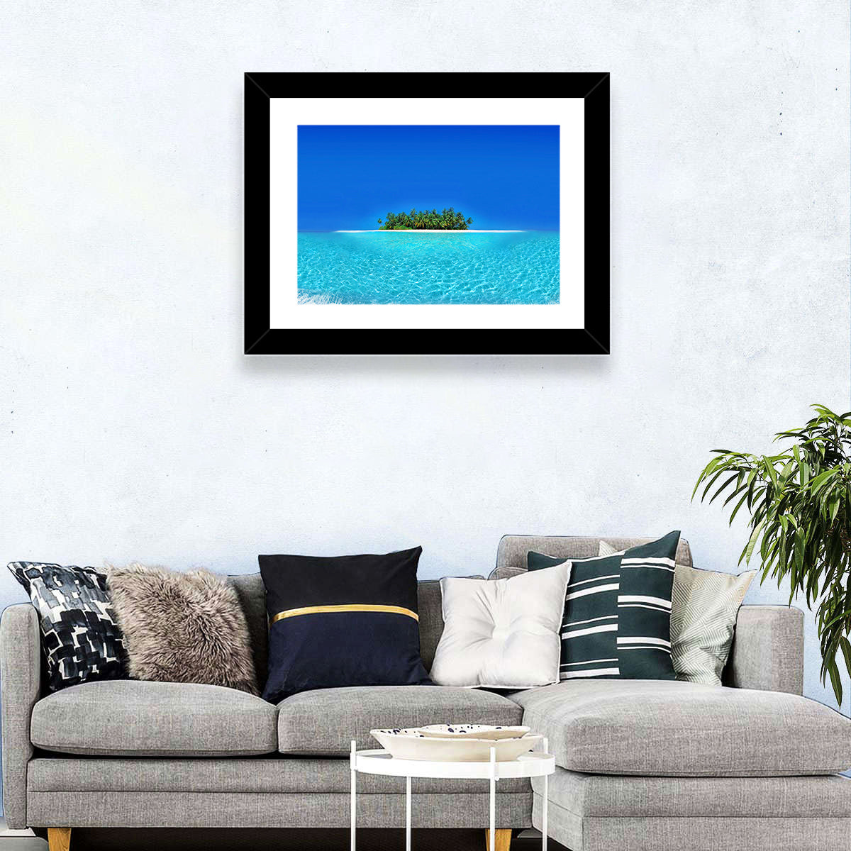 Turquoise Atoll Sandbar with Palm Trees Wall Art