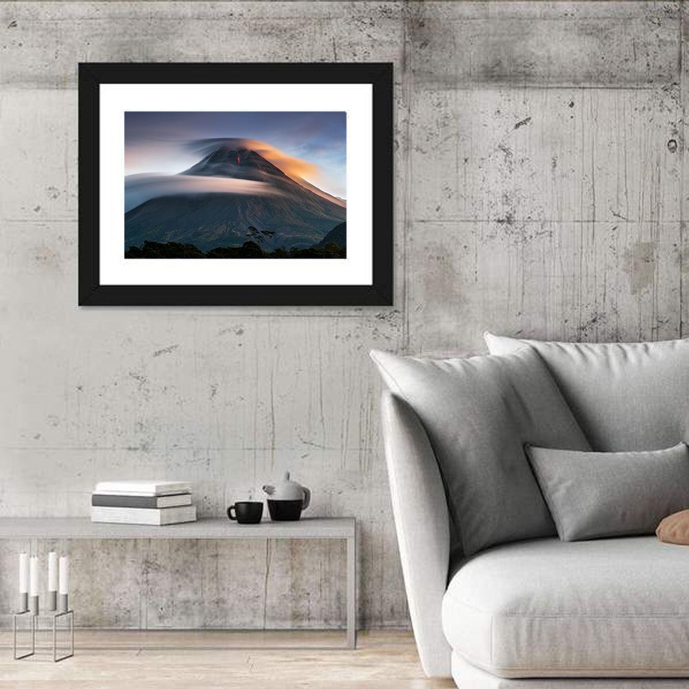 Mount Merapi at Dusk Wall Art in a room, landscape