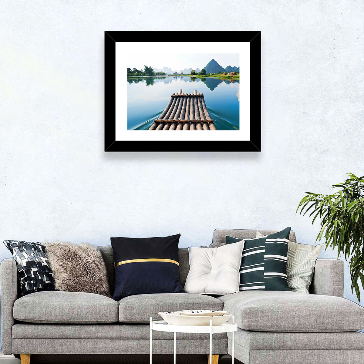 Li River Bamboo Raft, Guilin Wall Art in a room, landscape