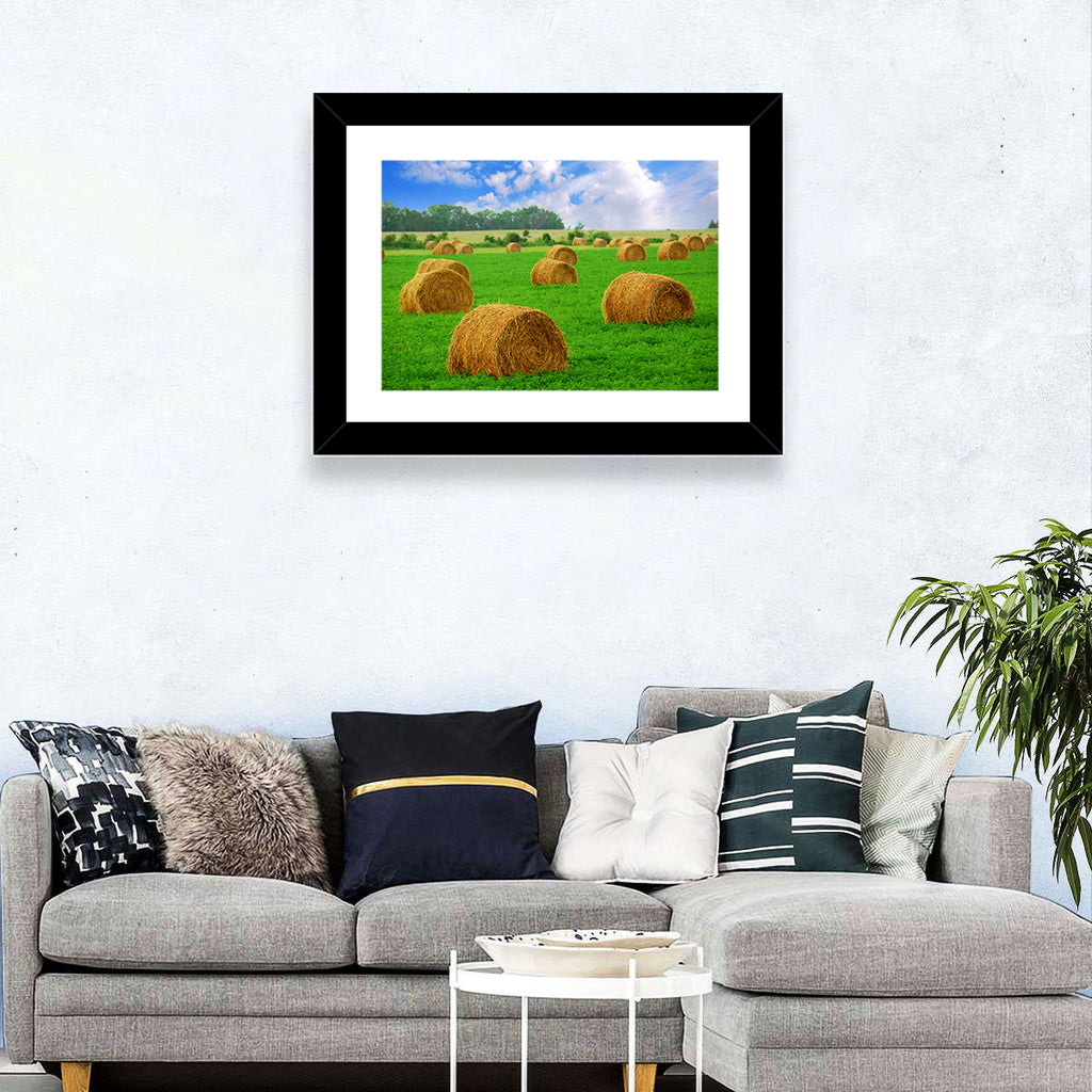 Golden Hay Bales in Green Field Wall Art