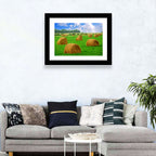 Golden Hay Bales in Green Field Wall Art