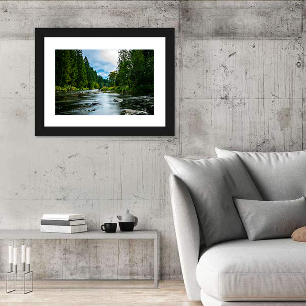Bavarian Forest River Wall Art in a room, landscape