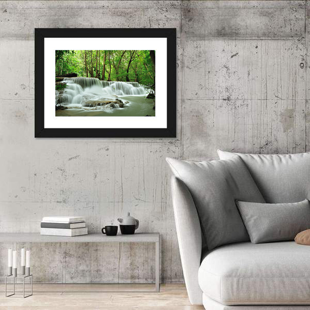 Erawan Falls Forest Cascade Wall Art in a room, landscape