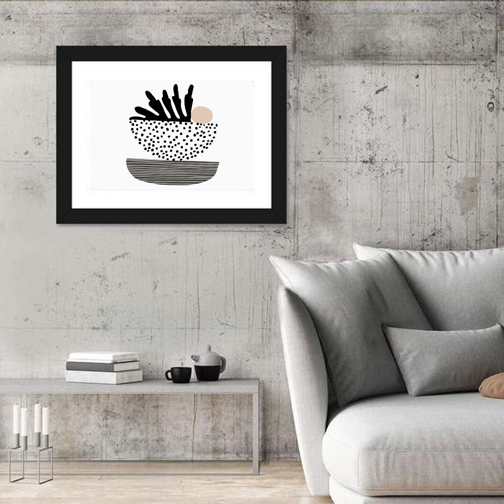 Palm Leaf with Stacked Bowls Wall Art in a room, landscape