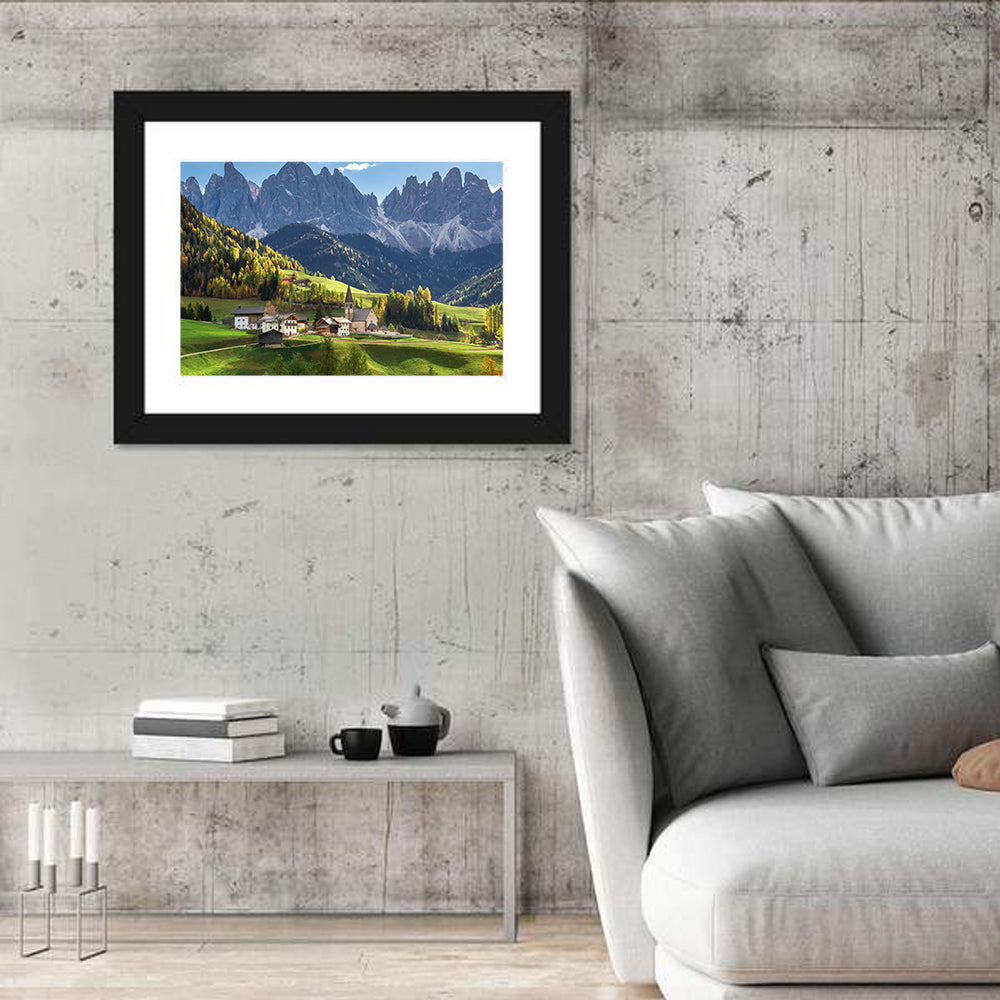 Santa Maddalena Autumn Village Wall Art in a room, landscape