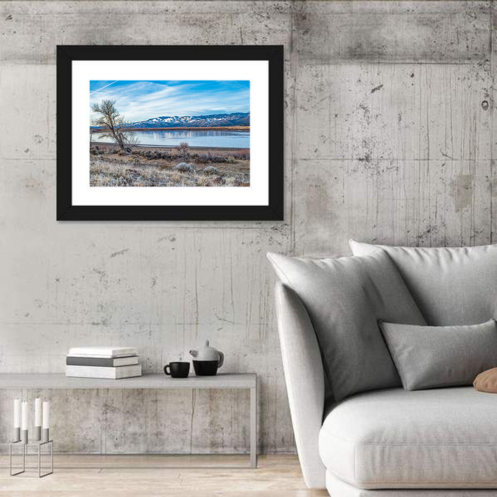 Winter Washoe Lake Morning Wall Art in a room, landscape