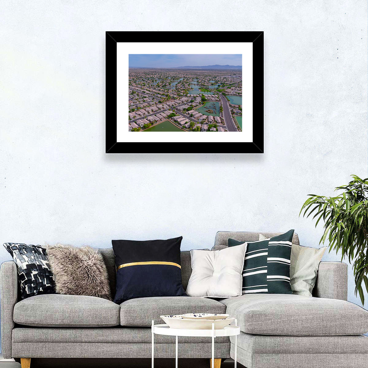 Aerial Desert Suburb with Lakes Wall Art